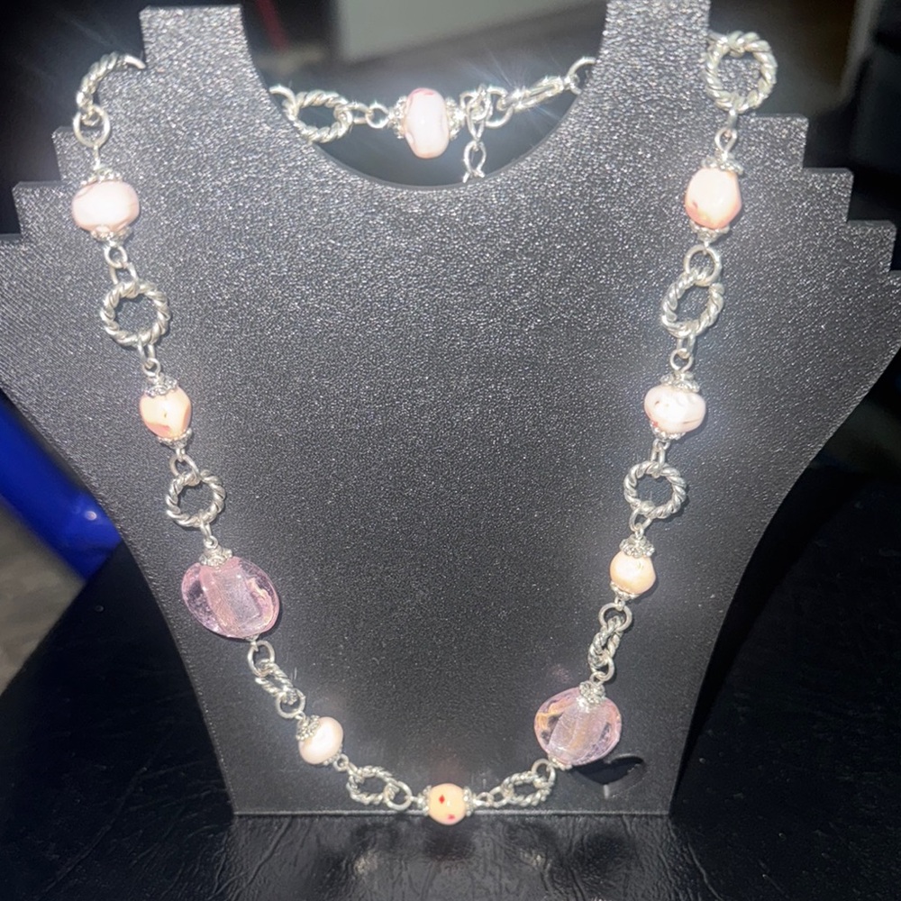 Elegant Pink and Silver Necklace